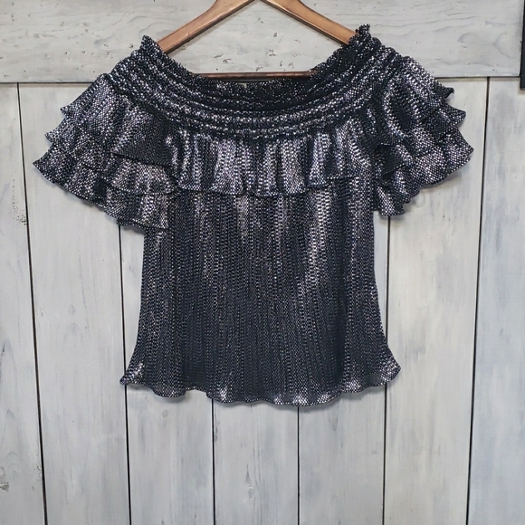 Parker Greta Off the Shoulder Metallic Blouse - Picture 3 of 14